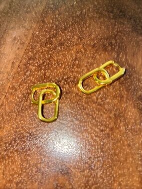 Gold-tone Link Earrings - Modern Interlocking Design